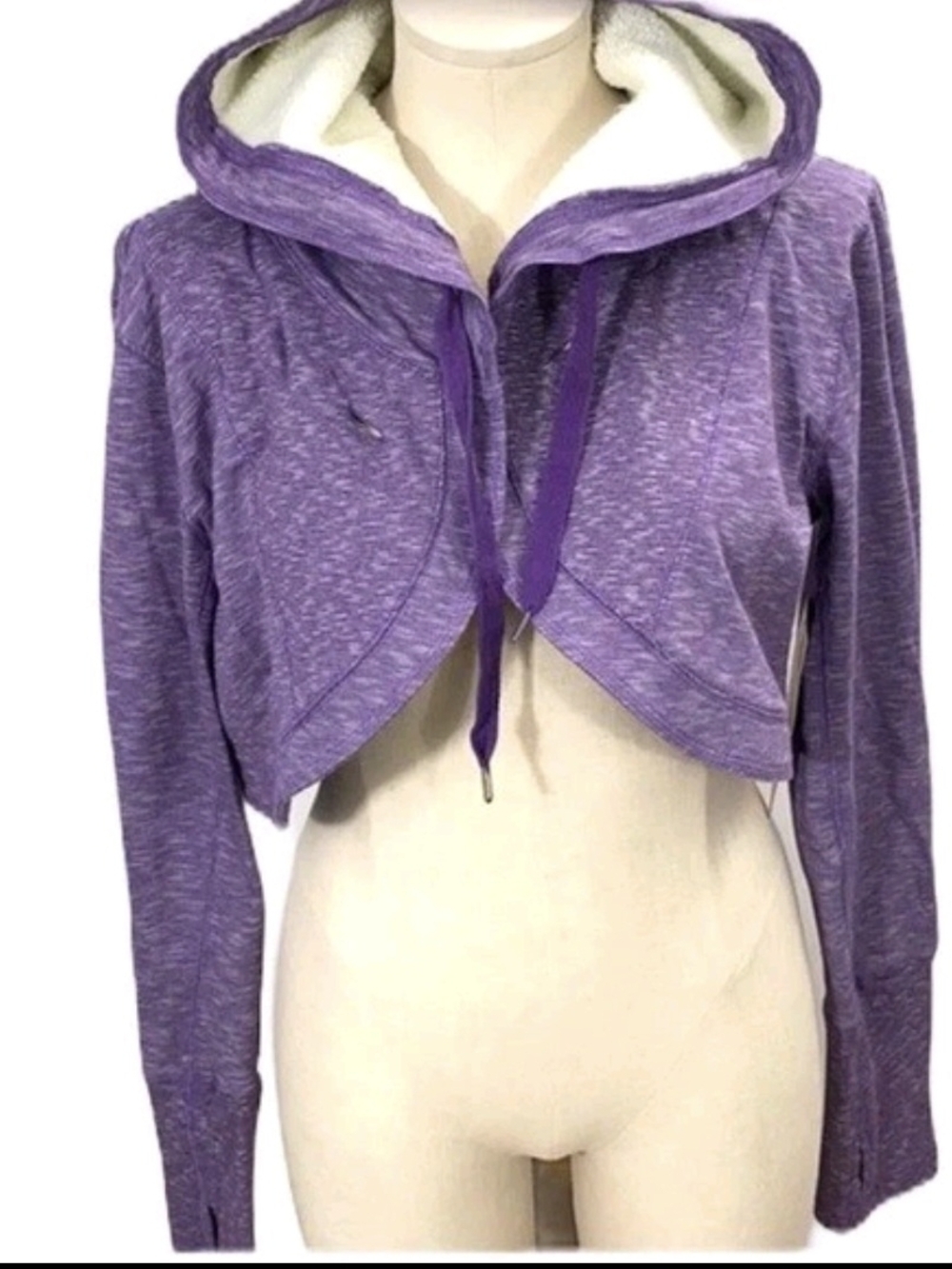 Zella Purple French Terry Cropped Jacket Shrug Womens Size Large Hooded Exercise
